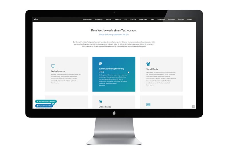 dietextagentur Webseitenansicht auf einem Bildschirm