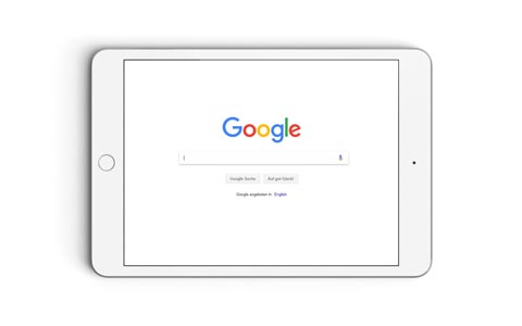 weißes I-Pad mit Google-Suche auf dem Screen