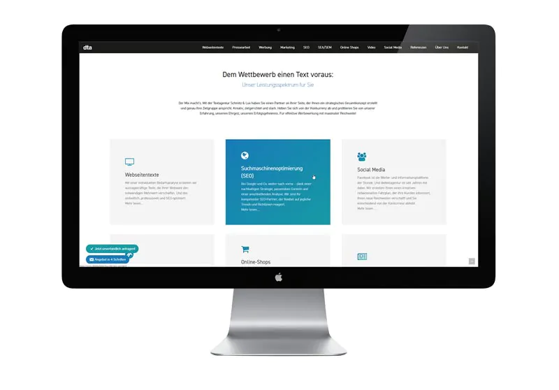 dietextagentur Webseitenansicht auf einem Bildschirm